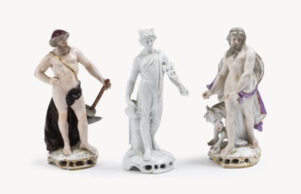Set of three glazed porcelain FIGURES: 
- Hephaest