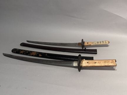 JAPAN 
Two 19th-century wakizashi. 
Damage and mis