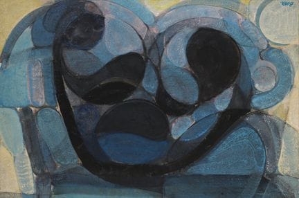 古斯塔夫·博林（1920—1999）
《蓝黑阿拉伯纹》
纸上油彩，粘贴于画布上，左下角签名，背面有副