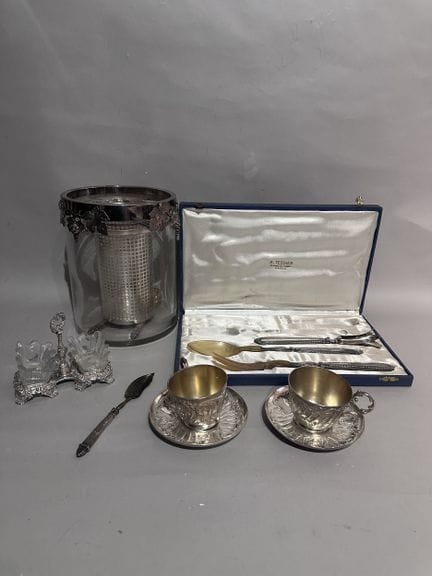 SET: Silver plated metal and silver set: Double-wa