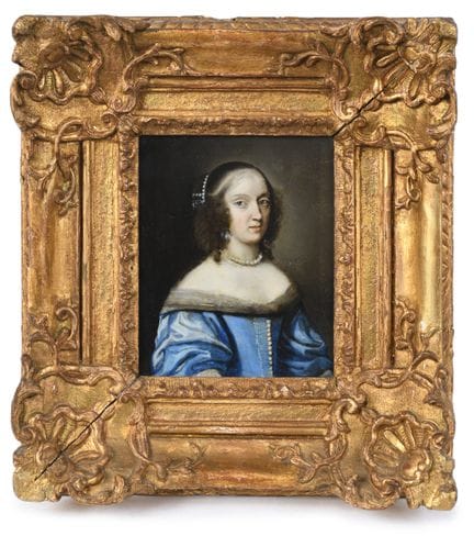 荷兰画派，约1650年
身着蓝色长袍的女子肖像
铜板
17.5 x 14 厘米
经修复

来源：
匿