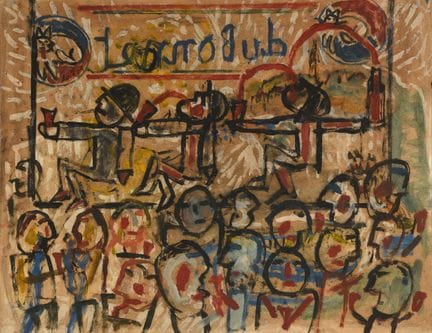 阿曼德·阿夫里尔（1926-2025）
《杜博内小酒馆》，2004年
厚纸上油画与水粉画，左上角有签