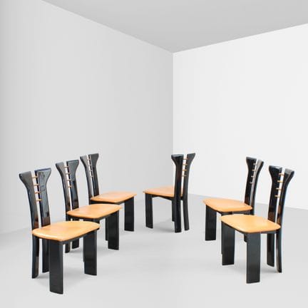 Pierre Cardin 90x48x45 cm. Six chairs made of blac