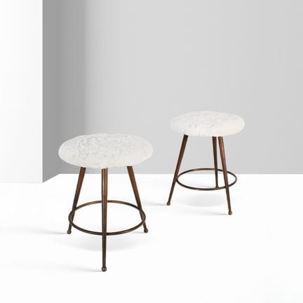Made in Italy; 39 x 30 cm. Pair of brass stools wi
