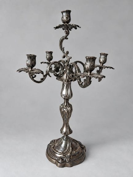 Silver-plated bronze rococo candelabra with five l