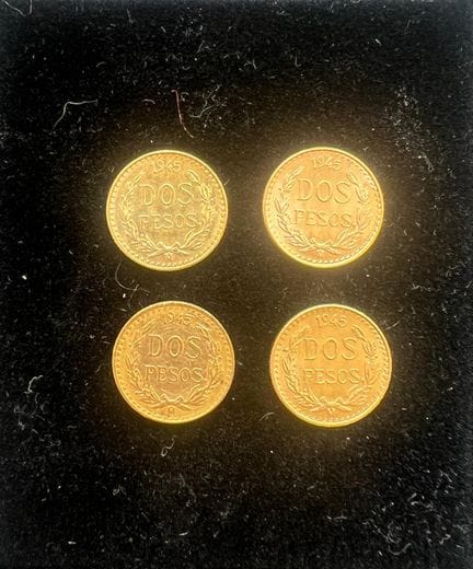 Four 2-peso coins made of 900 ‰ gold 
Mexico, 1945