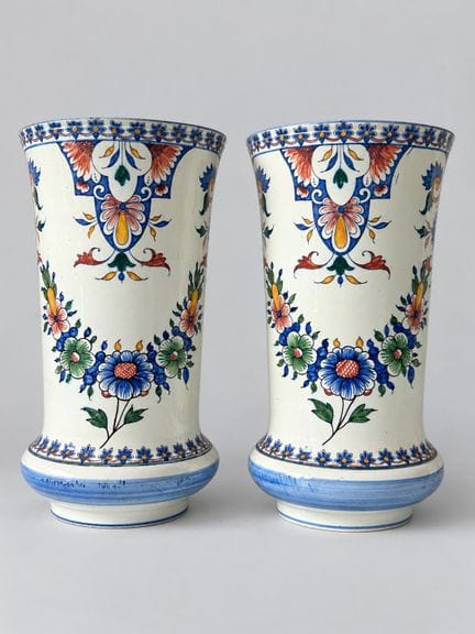 GIEN
Paire de vases de forme cornet en faïence, mo