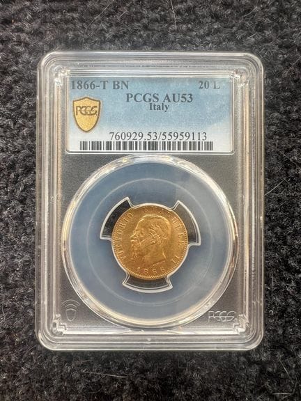 1 gold 20-lire coin, Emmanuel II, 1866, T BN

SALE