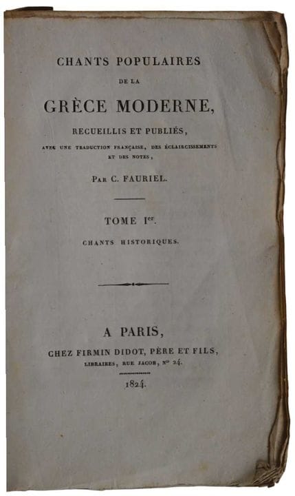 C. FAURIEL: Chants Populaires de la Grèce Moderne 