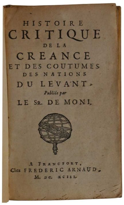 RICHARD SIMON: Histoire Critique de la Créance et 