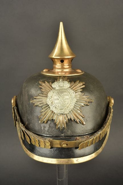 Sächsische Pickelhaube M1895 des JR104. Lederkappe