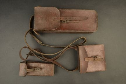 3er-Set deutscher Ledertaschen. Braune Ledertasche