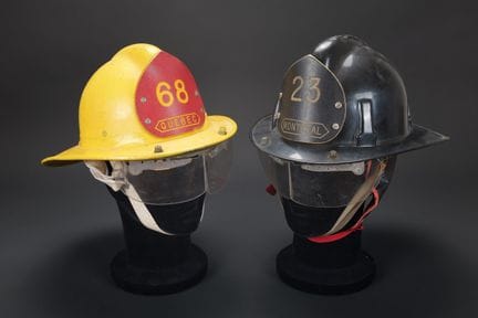 Canada, set of two firefighter helmets from Quebec
