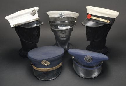 United States, set of five firefighter caps with v