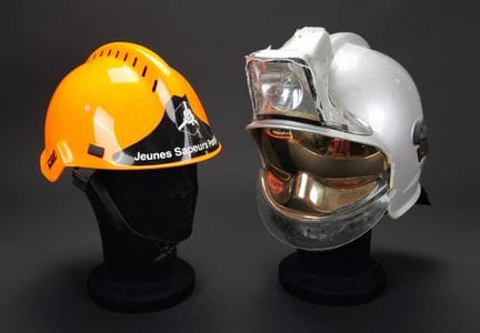 France, set of two Gallet firefighter helmets. A g