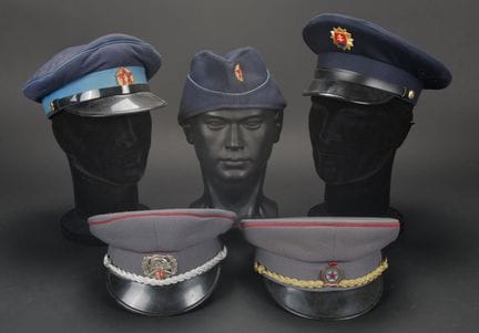 Central Europe, set of five firefighter headpieces