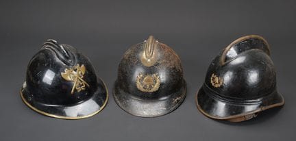 Belgium, set of three firefighter helmets. Helmets