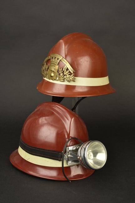 France, set of two fiber helmets, one of which is 