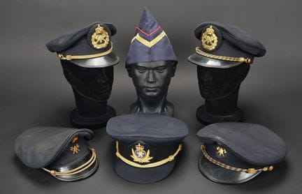 Belgium, set of six firefighter headpieces. The se