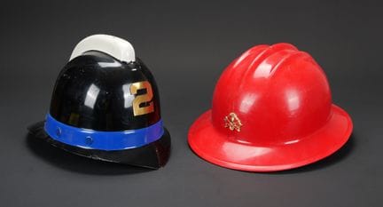 Chile and Argentina, two firefighter helmets. A Ch