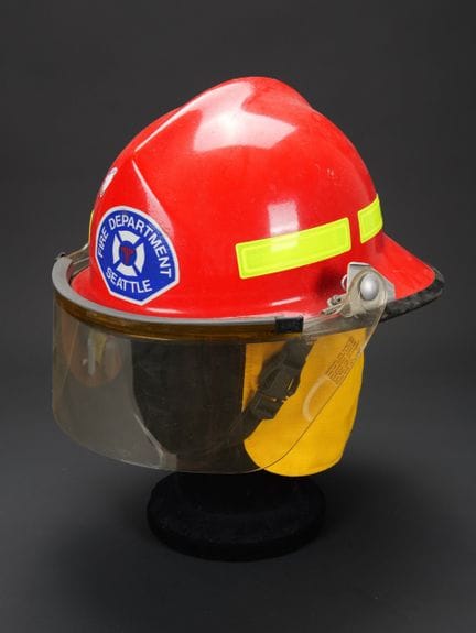 United States, Seattle firefighter helmet. Red hel