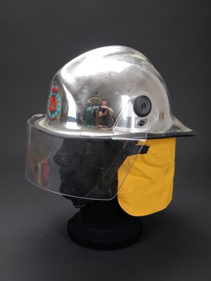 Hong Kong, firefighter helmet. Silver-colored Paci
