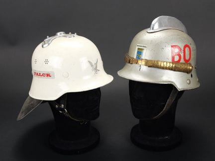 Denmark, set of two firefighter helmets. One iron 
