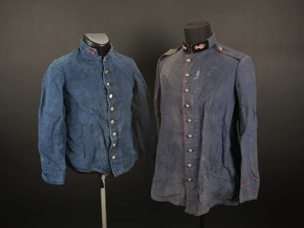 France, two blue firefighter work jackets. A short