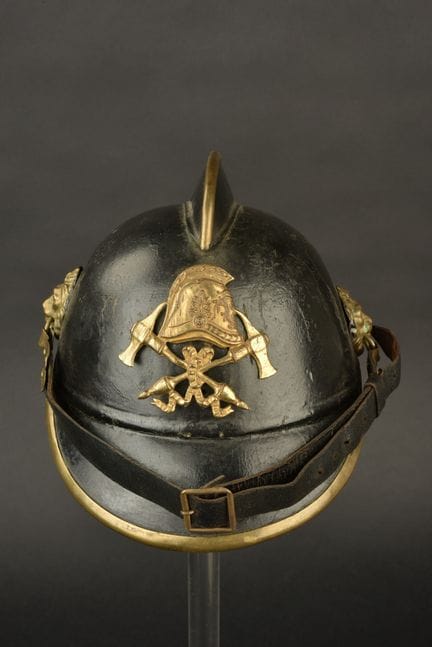 Belgium or Germany, firefighter helmet. Black waxe