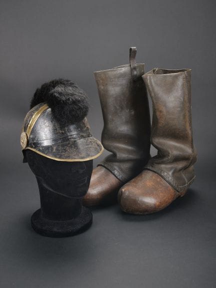 Belgium or Germany, fire helmet with crest and woo
