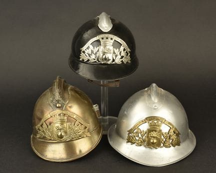 France, set of three firefighter helmets from Meur