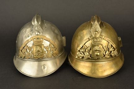 France, set of two firefighter helmets from Longwy