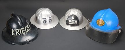 United States, set of four firefighter helmets fro