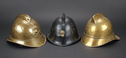 Europe, set of three firefighter helmets. Countrie