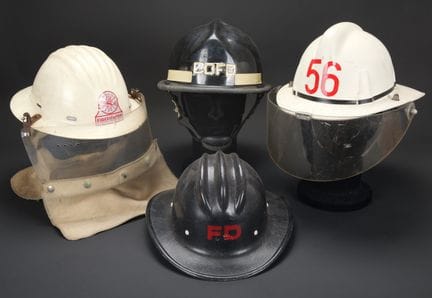 United States, set of four firefighter helmets fro
