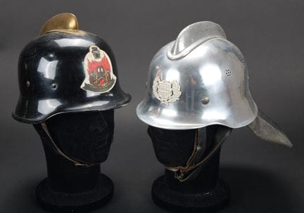 Spain, set of two firefighter helmets. Two Spanish