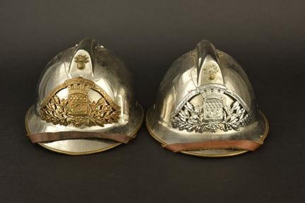 France, set of two Paris Fire Department helmets. 