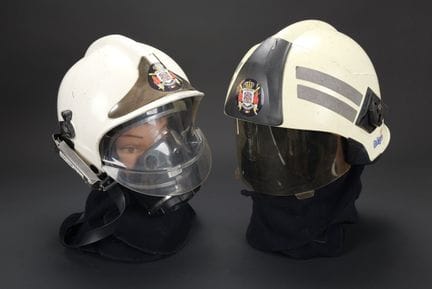 Belgium, set of two Aubange firefighter helmets fr
