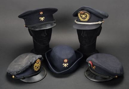 Belgium, set of five firefighter headpieces. Four 
