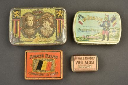 Tabak und Kekse für belgische Soldaten. Siebgedruc
