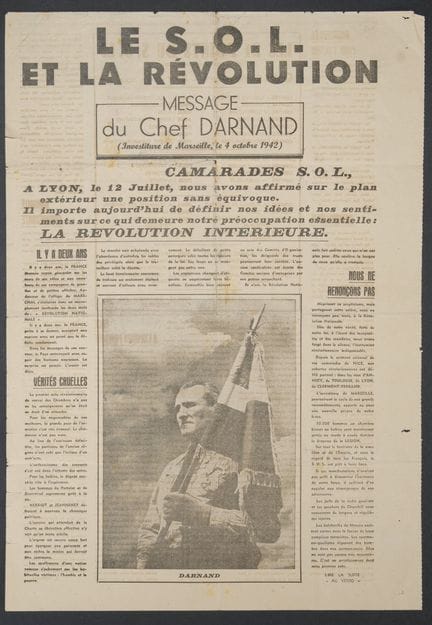 Cartel del SOL: Mensaje de Darnand. Cartel a doble