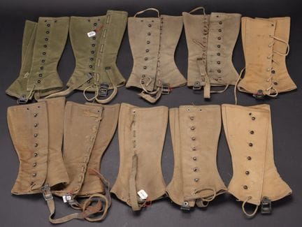 US gaiters. Includes five matching pairs of gaiter