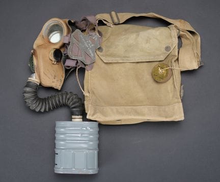 British gas mask. Heavy web canvas carrying bag. T