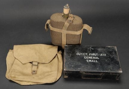 British medical accessories. Includes a khaki enam