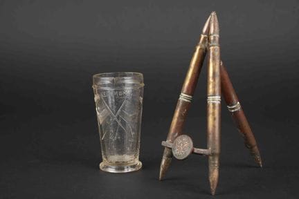 U.S. WWI trench art. Photo frame stand made from c