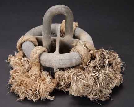 Glider tow hook, made of metal. Remnants of rope a