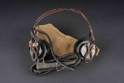 British tank commander's headphones. Metal frame, 
