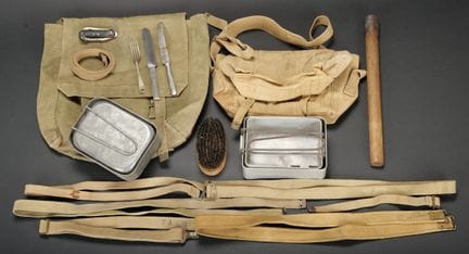 British equipment. Includes an aluminum mess tin, 