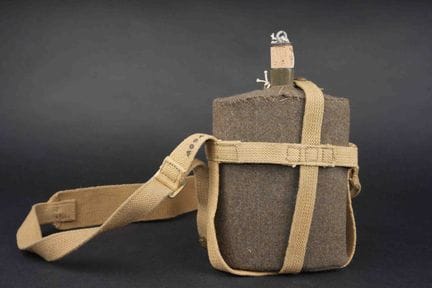British water bottle. Made of khaki enameled metal