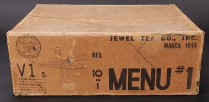 Scatola per razioni “Menu 1”. Scatola vuota e aper